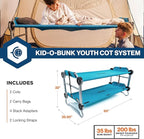 Disc-O-Bed Youth Double Cot Kid-O-Bunk, Modular for Bunk Beds, Dual Cots, or Bench with 2 Carry Bags for Portable Transport
