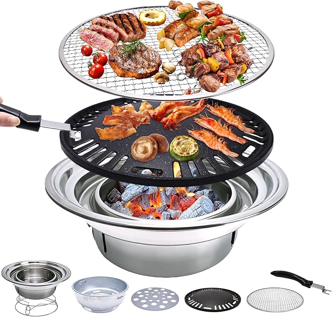 Multifunctional Charcoal Barbecue Grill, Household Korean BBQ Grill, Portable Camping Grill Stove, Tabletop Smoker Grill