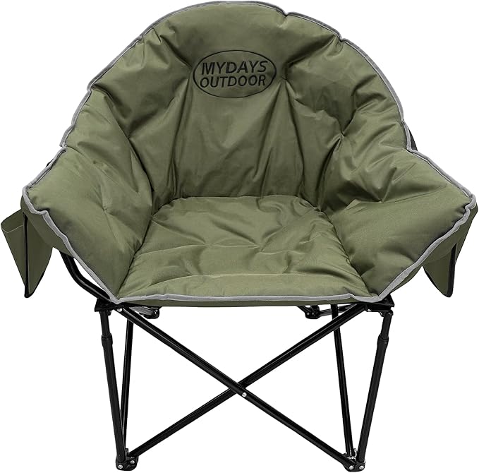 Oversized Camping Chair, Portable Folding Moon Chair with Side Pocket, Heavy Duty Outdoor Chair for Camping, Beach, Backyard, Support 400lbs(Green)