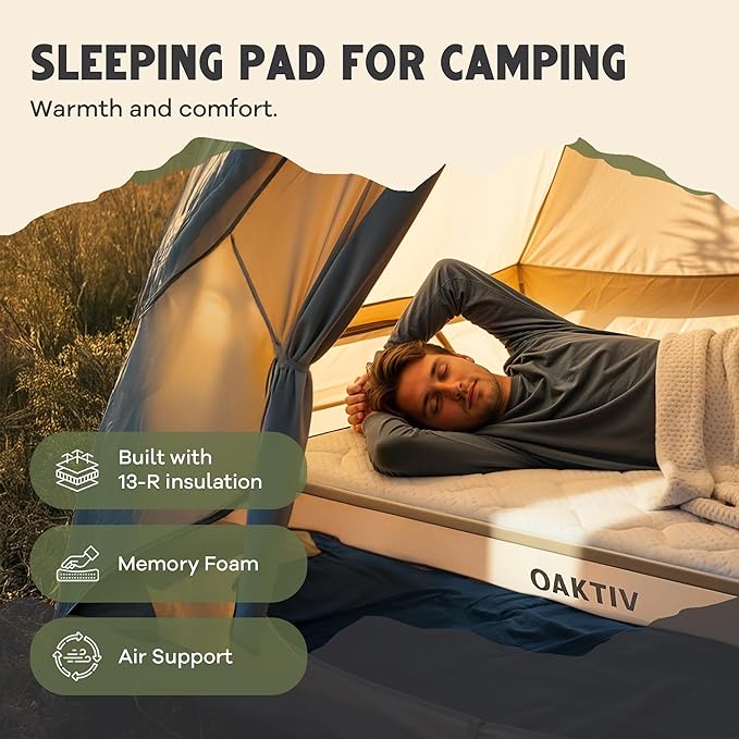 Self-Inflating Camping Sleeping Pad – 4" Wandermate Memory Foam Air Mattress for Backpacking, Car Camping & Tents, Compact and Durable