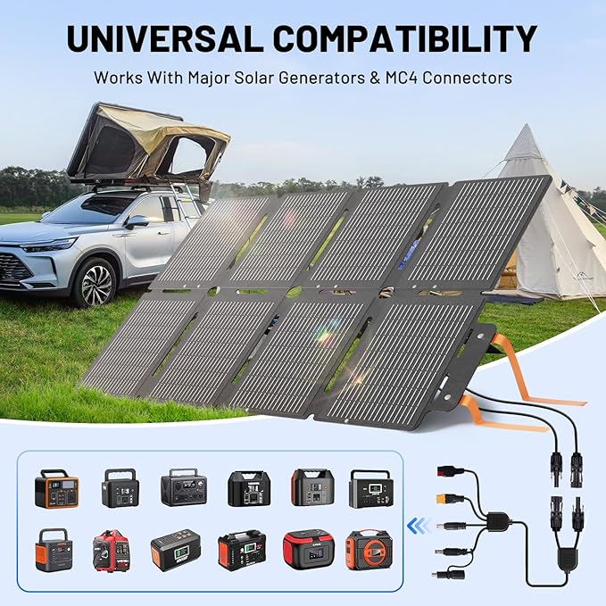 100W Portable Foldable Folding Solar Panels, IP67 Waterproof for Camping, Outdoor Power Supply, Compact 8-Fold Design with MC-4 Output, High-Efficiency Charging for Devices
