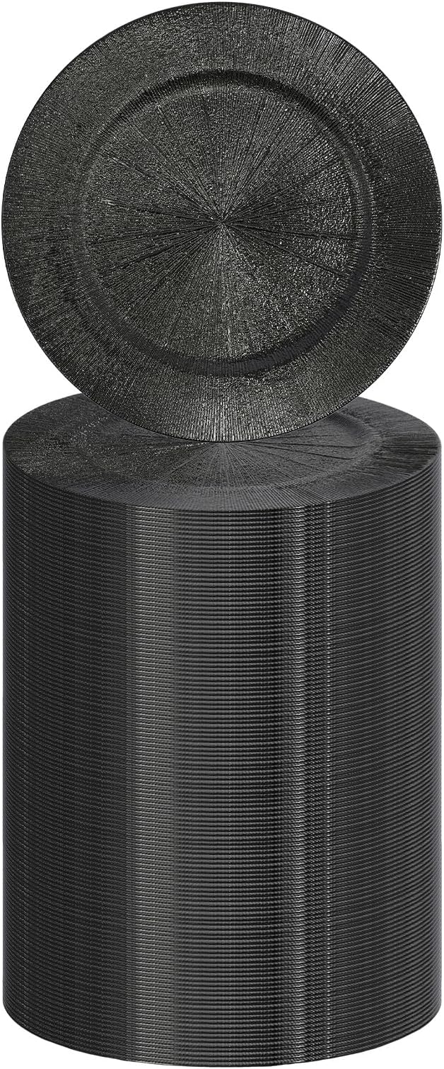 100 PCS Charger Plates Bulk, 13 Inch Decorative Round Dinner Plates, Plastic Dinner Chargers Bulk Serving Plate for Birthday Parties, Holidays, Weddings (Black)