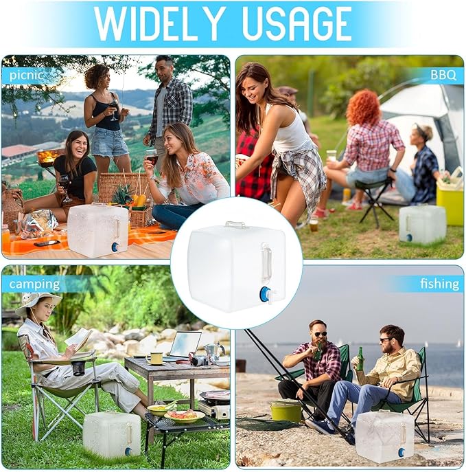 3 Pcs Collapsible Water Container with Spigot, Foldable Camping Water Container Portable Camping Storage Carrier Jug for Outdoors Hiking Emergency Kit Backpack (5.3 Gallon,Clear)