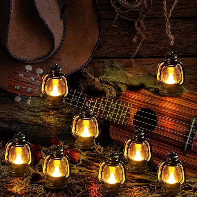 Ferraycle 12 Pcs Mini Lantern Decor 4 Inch Western Lantern Table Centerpiece Small Vintage Camping Hanging Lamp Ornaments Bulk for Cowboy Cowgirl Wedding Halloween Christmas (4 Inch,Silver)