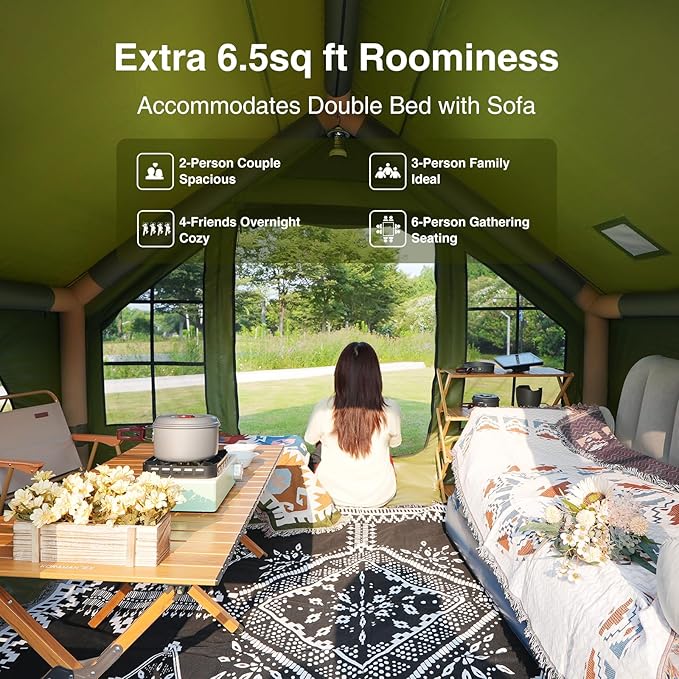 2025 Upgraded Waterproof Inflatable Camping Tent, Large Blow-Up Air Tent, No Assembly Needed Luxury Glamping House, Oxford Fabric