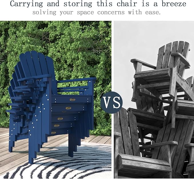 Stackable Adirondack Chair, HDPE All-Weather Adirondack Chairs - Durable and Space Saving, Plastic Outdoor Fire Pit Chairs with Cup Holder,Navy Blue