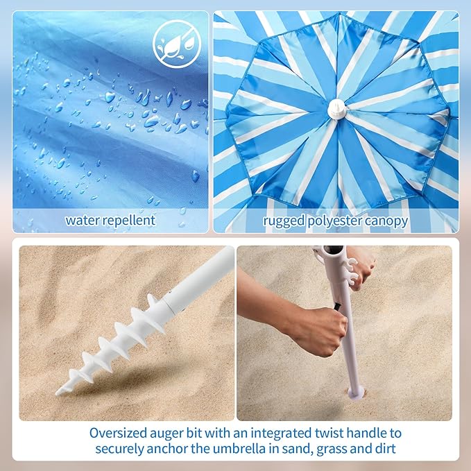 Beach Shelter Umbrella Premiere UPF 50+ Umbrella Shelter for Sun and Rain Protection for Adult (10-Foot,Blue Stripe)