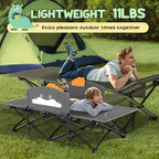 Slendor Toddle Cot, Toddler Portable Bed w/Cartoon Handrail, Blanket (5ft x 4ft), Folding Toddler Cots for Camping, Travel Bed, Extra Long Cot Length 56", Support 330 Lbs, Gray