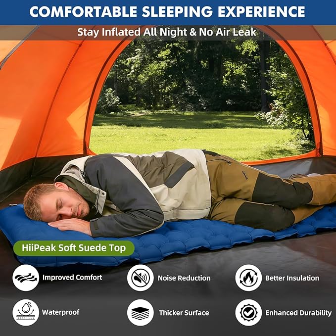 HiiPeak Camping Sleeping Pad, Ultralight Camping Mat with Pillow, Built-in Foot Pump Inflatable Sleeping Pads Compact for Camping Backpacking Hiking Traveling Tent