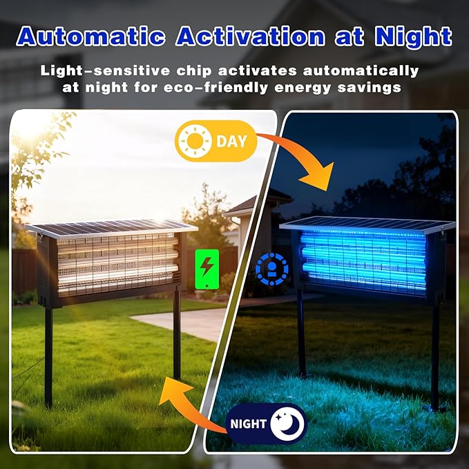 Large Solar Bug Zapper with High Powered for 4000 sq.ft, Powerful Outdoor Mosquito Zapper, Rechargeable Electric Fly Zapper for Patio Garden Backyard RV Camping Swimming Pool Pest Control