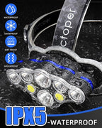 Victoper Rechargeable Headlamp, 8 LED High Lumen Bright Head Lamp with Red Light, Lightweight USB Head Light, 8 Mode Waterproof Head Flashlight for Outdoor Running Hunting Camping Gear, Black