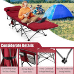 Goplus Camping Cot, Folding Camping Cot with Mattress, Pillow, Carry Bag, Storage Pocket, Camping Bed Military Cot for Home Office Nap Hiking, Heavy-Duty Portable Sleeping Cot for Adults Kids (Wine)