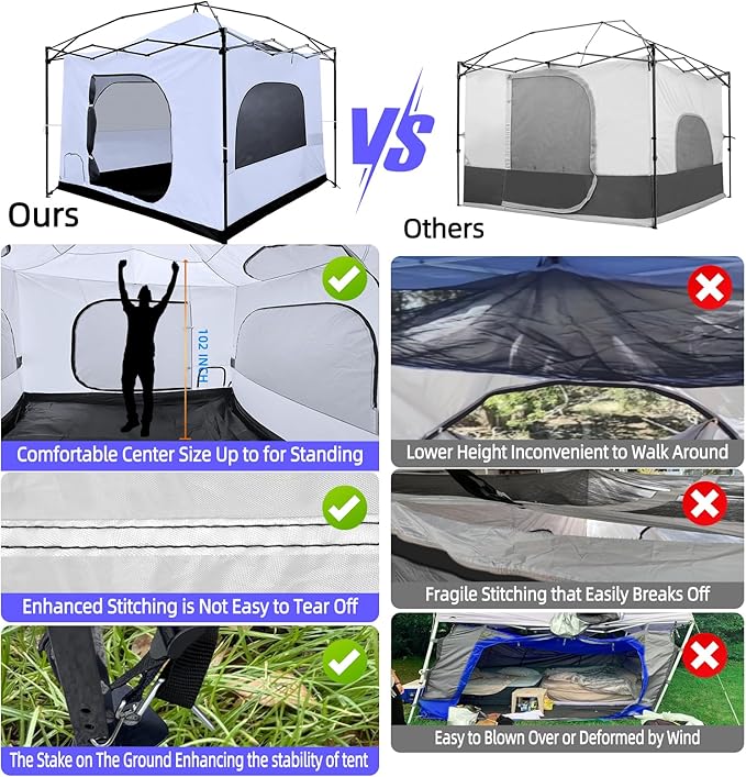 Joramoy Camping Cube for 10×10 Pop Up Canopy, Converts Straight Leg Canopy into Camping Inner Tent, Portable Vented Cube Tent with Full Floor(Frame/Top NOT Included)