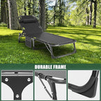 LILYPELLE Folding Outside Chaise Lounge Chair with Mattress, 5 Position Adjustable Patio Folding Lounge Chair Reclining Chairs Perfect for Sunbathing, Camping, Pool, Beach, Patio