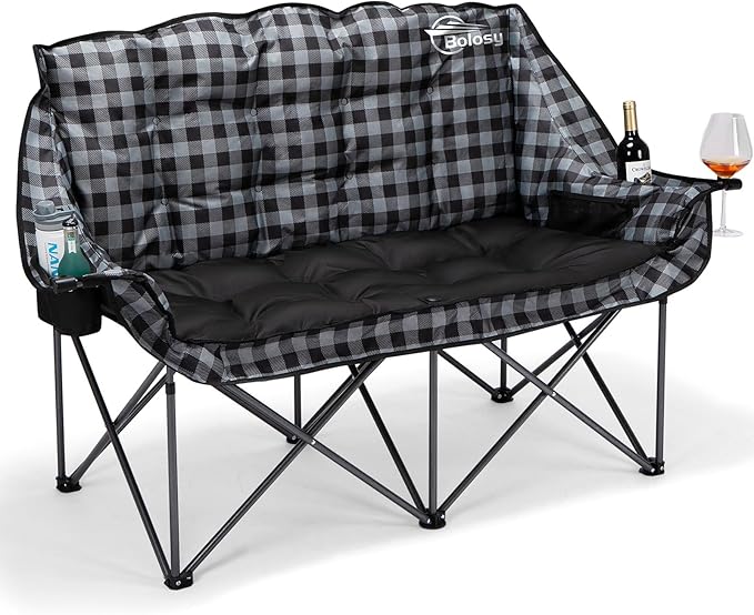 Padded Double Camping Chair Folding Loveseat 2 Person Camp Chair Heavy Duty Lawn Chairs Camping Couch Outdoor Folding Sofa