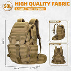 50L Military Tactical Backpack 3 Day Assault Pack Molle Daypack Hiking Backpack for Men and Women
