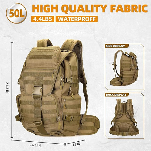 50L Military Tactical Backpack 3 Day Assault Pack Molle Daypack Hiking Backpack for Men and Women