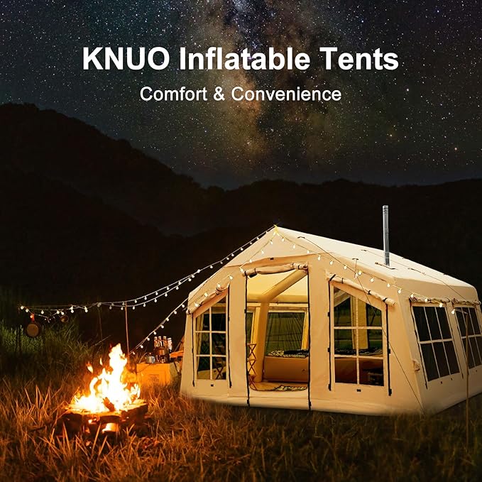 2025 Upgraded Waterproof Inflatable Camping Tent, Large Blow-Up Air Tent, No Assembly Needed Luxury Glamping House, Oxford Fabric