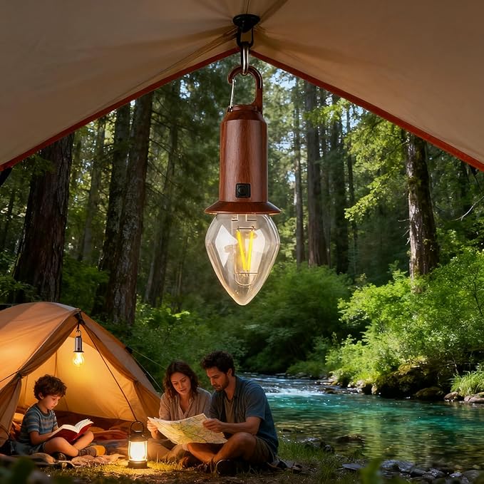 Solar Camping Lights USB Rechargeable Tent Hanging Light Bulb,Portable Outdoor Vintage LED Camping Light,Pendant Emergency Lighting Lantern for Hiking,Backpacking,Fishing,Emergency Outage(Conical)