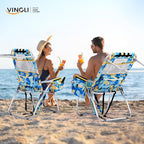 VINGLI Tall Beach Chair 2 Pack Lightweight, Backpack Beach Chair for Adults with 5-Position, Cooler Bag, Cup Holders, Towel Bar, Lightweight Folding Beach Camping Chairs