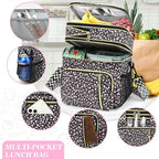 LOKASS Lunch Box for Women-16L-Insulated Lunch Bag Women, Expandable Double-layer Leakproof Cooler Bag with Upgrade Adjustable Shoulder Strap Ideal for Work/Travel/Picnics（Black Flower）