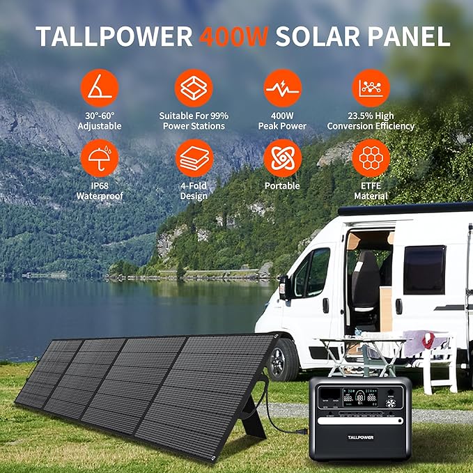 400W Portable Solar Panel, Lightweight Foldable Solar Panel with Adjustable Kickstand, Suitcase with Handle, Solar Charger for Camping, Outdoor Activities