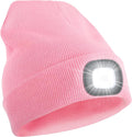 YMHB Unisex Beanie Hat with Light, USB Rechargeable LED Headlamp Hat Night Light Cap Christmas Stocking Stuffers Gifts for Men Dad Father Husband (Pink)