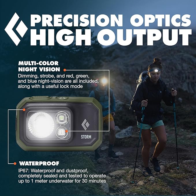 BLACK DIAMOND Storm 450 Headlamp | 450 Lumens Brightness | Waterproof & Dimmable | 3X AAA Battery Operated (Included | Camping, Hiking, Running | Dark Olive