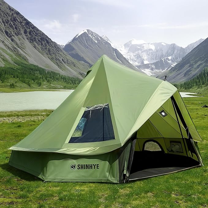 Bell Yurt Tent with Stove Jack, Waterproof Luxury 4 Season Tent 420D Oxford Cloth Green Glamping Tents for Family Outdoor Camping, Hunting, Party, All Year Living