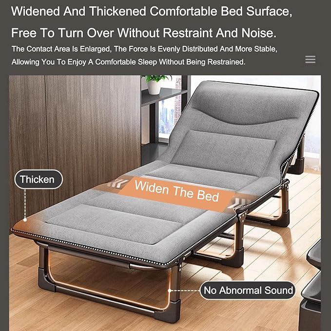 Folding Cot, Folding Bed, Camp Bed, Portable Bed for Adults, 4-Position Adjustable Folding Cot Bed, Outdoor and Indoor 200kg/440lbs Max Load Lounge Chair(Small)