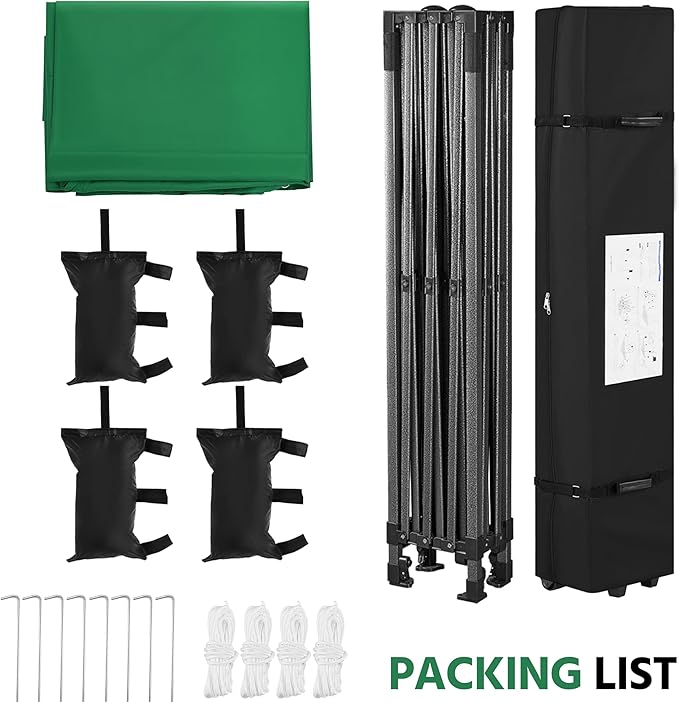 Yaheetech Heavy Duty Pop Up Canopy Tent, 10x15 Commercial Instant Shelter Tent, Outdoor Adjustable Canopy with Wheeled Bag, 4 Sandbags & 8 Stakes, Dark Green