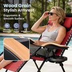 PHI VILLA XXL Oversized Padded Zero Gravity Chair, Foldable Patio Recliner, 30" Wide Seat Anti Gravity Lounger with Cup Holder, Support 400 LBS (Red)