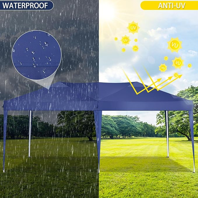 COBIZI 10x20 Pop Up Canopy Tent Party Tents for Parties Weddings Backyard Waterproof Outdoor Commercial Instant Canopy Event Tent with Stakes, Ropes,Sandbags, Deep Blue