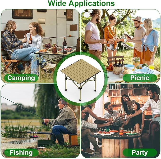 Folding Camping Table, Portable Lightweight Carbon Steel Roll-up Picnic Table BBQ Desk with Carry Bag Heavy Duty for Outdoor Beach Camping Picnic Backyard Party Patio BBQ Fishing