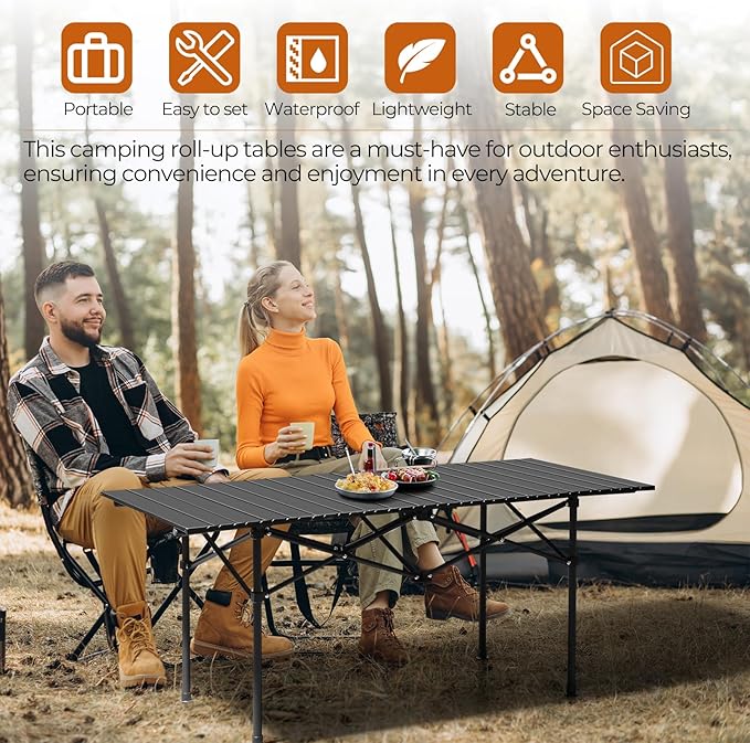 Outvita Beach Picnic Table, Lightweight Roll Up Low Camping Table, Portable Folding Table with Carrying Bag for Outdoor, BBQ, Sand, Picnic, Party, Patio 47 Inches