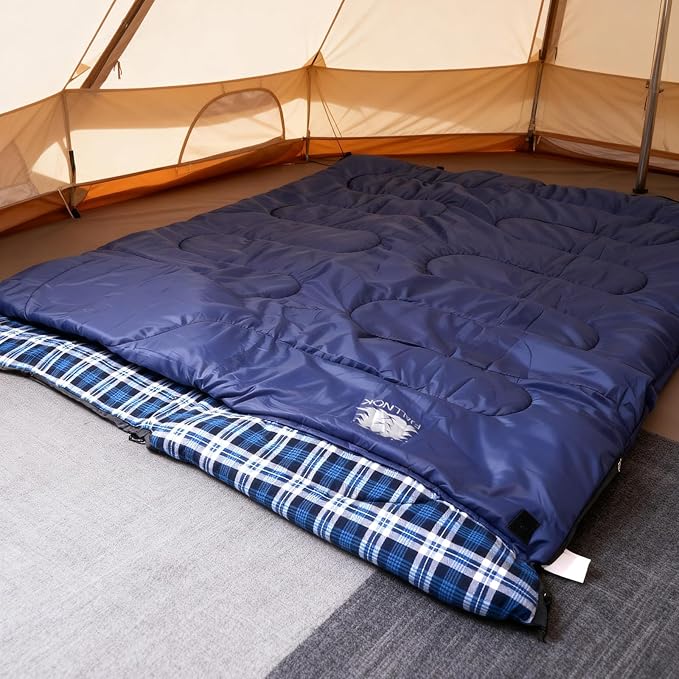 Double Sleeping Bag Cotton Flannel for Camping, Backpacking Or Hiking. Queen Size 2 Person Waterproof Sleeping Bag for Adults Or Teens. Lightweight with Compression Sack
