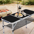 Tri-fold Folding Picnic Table,Outdoor Camping Table Lightweight Portable Aluminum Outdoor Table with Adjustable Heights with Carry Handle,for Outdoor Indoor Hiking Camp BBQ Beach (Black, 3ft)