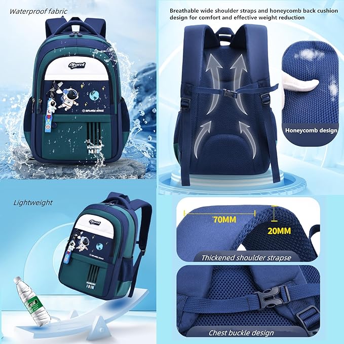 Backpack Set for Boys Astronaut Schoolbag with Lunch Box Pencil Case Set Bookbags for Kids Children Waterproof Lightweight Backpacks