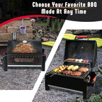 Portable Charcoal BBQ Grills with Cast Iron Grates, Tabletop Charcoal Grills with 354 Sq. In Cooking Area, for Outdoor Camping and Picnic, Black, L26.8’’x W20’’x H21.3’’