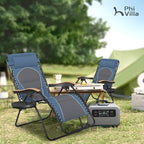 PHI VILLA XXL Oversized Padded Zero Gravity Chair Set of 2, Foldable Patio Recliner, 30" Wide Seat Anti Gravity Lounger with Armrest and Cup Holder, Support 400 LBS (Blue Accents)