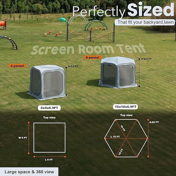 Poray Screen House Tent Pop Up Sun Shelter with Durable Mesh Zipper Doors,Portable Camping Tent 10 X 10 FT Screen Canopy Outdoor for Family Friends Party in Backyard,Park
