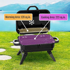 Portable Charcoal Grill with Warming Rack, Small Tabletop Barbecue Grill, Foldable Legs, Adjustable Vent, Total 343 Sq. In.Cooking Space, Outdoor BBQ Grill for Camping and Picnics (Black)