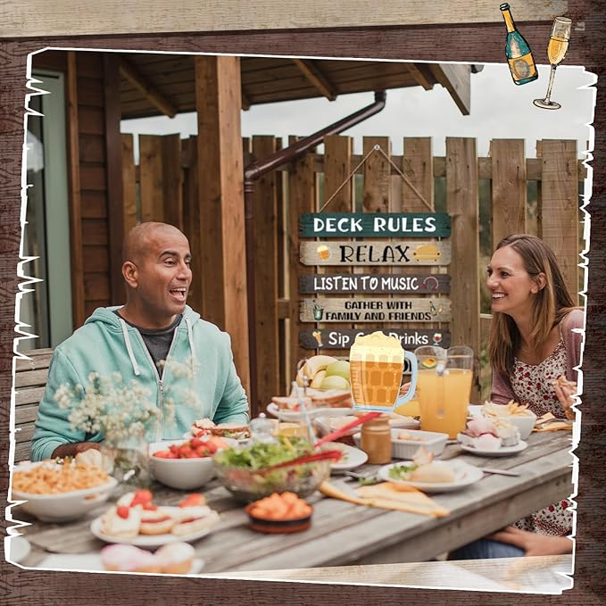 Tatuo Deck Rules Wooden Signs Funny Rules Signs Decorative Outdoor Regulations Plaque Wall Decor for Bar Campsite Cabin Tent Deck Sign Backyard Outdoors Home 11 x17 Inch