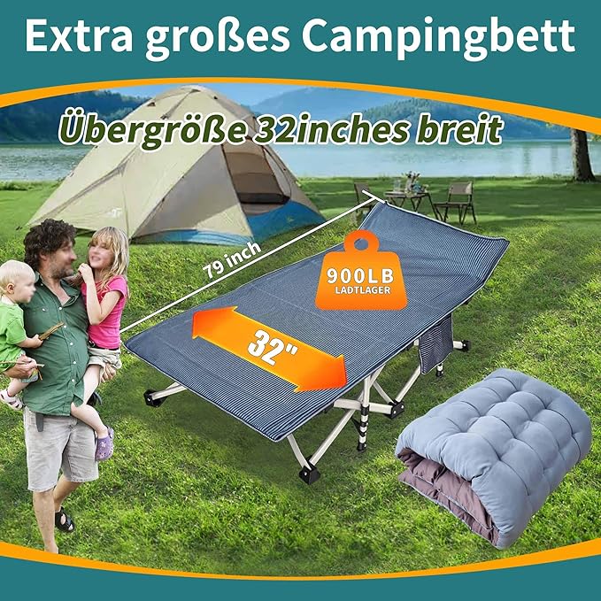 2 Pack 79" L x 32" W x 18" H Oversize XXL Camping Cot with Comfortable Mattress for Adults Extra Wide Cots for Sleeping Heavy Duty Folding Cot Camping Bed with Carry Bag for Home Office Outdoor