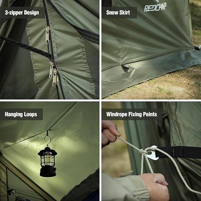 REDCAMP Large Hammock Hot Tent with Stove Jack, Waterproof & Windproof Winter Wall Tent with Snow Skirt, Ultralight 4 Season Tents for Camping, Hiking, Bushcraft, Backpacking, Hunting