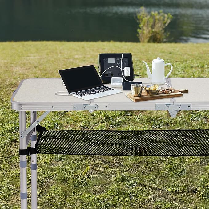 Tri-fold Folding Picnic Table,Outdoor Camping Table Lightweight Portable Aluminum Outdoor Table with Adjustable Heights with Carry Handle,for Outdoor Indoor Hiking Camp BBQ Beach (White, 3ft)