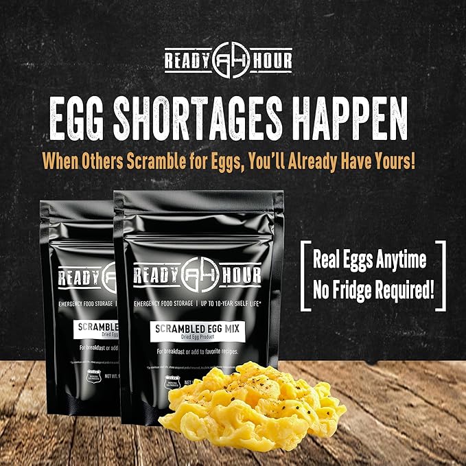 Ready Hour Scrambled Eggs Case Pack (72 Servings), Freeze-Dried Scrambled Eggs, Bulk, Long Shelf Life, Emergency Food Supply, Disaster Food, Survival Breakfast, Prepper Meal Kit, Protein Rich Meals