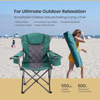 ARROWHEAD OUTDOOR Portable Deluxe Folding Camp Quad Chair w/Headrest, Glass & Cup Holders, Armest 6-can Cooler, Heavy Duty Carry Bag, 550 lbs Weight Capacity