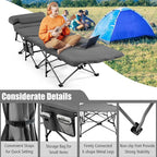 Goplus Camping Cot, Folding Camping Cot with Mattress, Pillow, Carry Bag, Storage Pocket, Camping Bed Military Cot for Home Office Nap Hiking, Heavy-Duty Portable Sleeping Cot for Adults Kids (Grey)