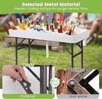 Giantex Folding Ice Table with Drain, 4 ft Portable Cooler with Removable Skirt, No Assembly, Fill and Chill Table for Food Drink Beverage, Foldable Party Ice Bin for Camping BBQ Outdoor, White